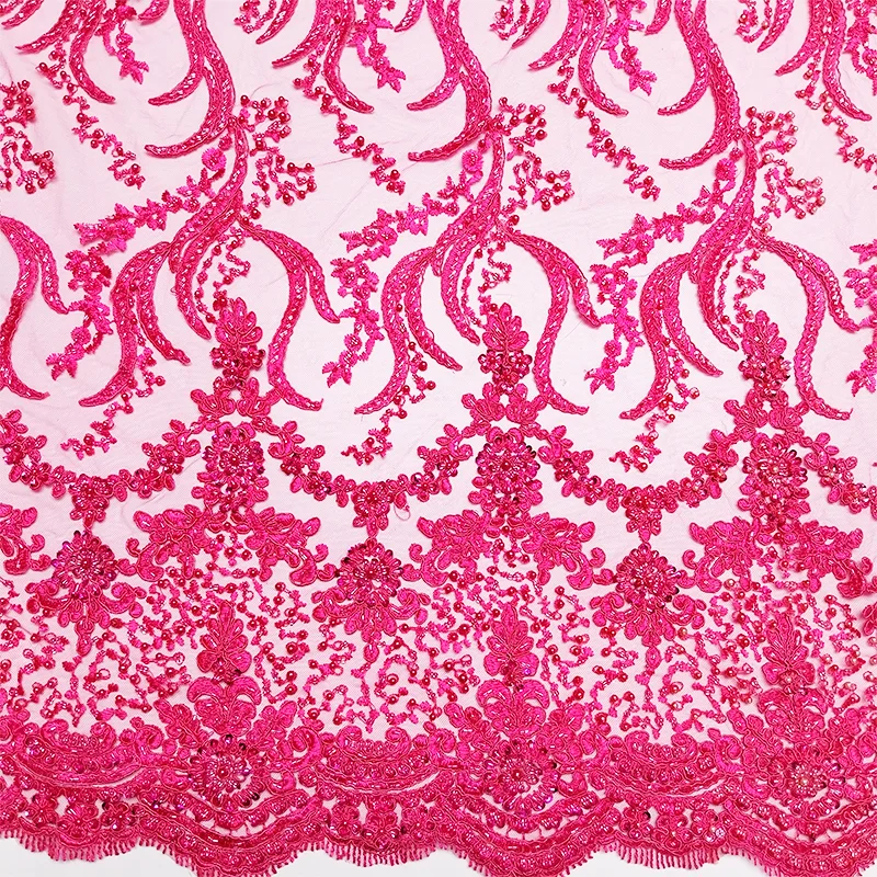 Tela de Tul Bordado Pedrería Fucsia 100% Poliéster