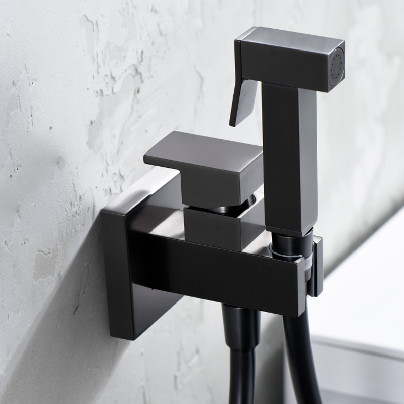 Grifo de bidet wc higiene intima agua fría/caliente cuadrado negro metalizado - Imagen 4